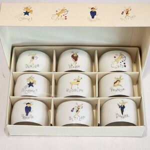 Vintage Pottery Barn Reindeer Napkin Rings Set 9 Christmas Holiday Table Decor